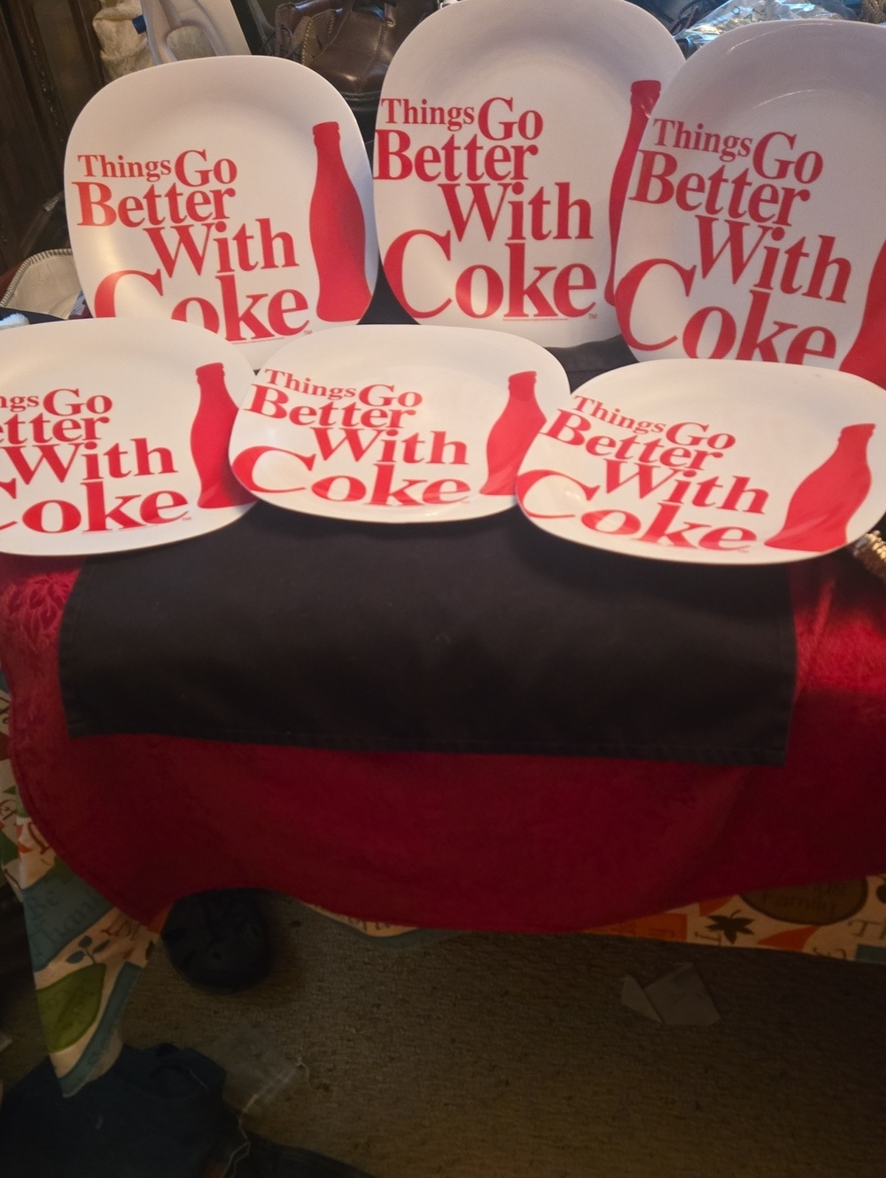 Vintage Set Of Six Coca-Cola White and Red Slogan Dinner Plates.
